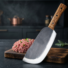 Grizzly 8.7" Hand Forged Meat Cleaver, Stainless Steel, Olive Wood Handle