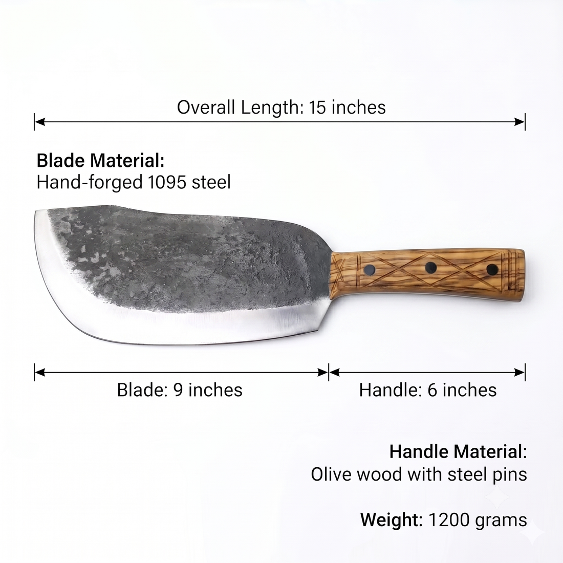 Grizzly heavy duty hand forged cleaver, shown for boning and butchering work