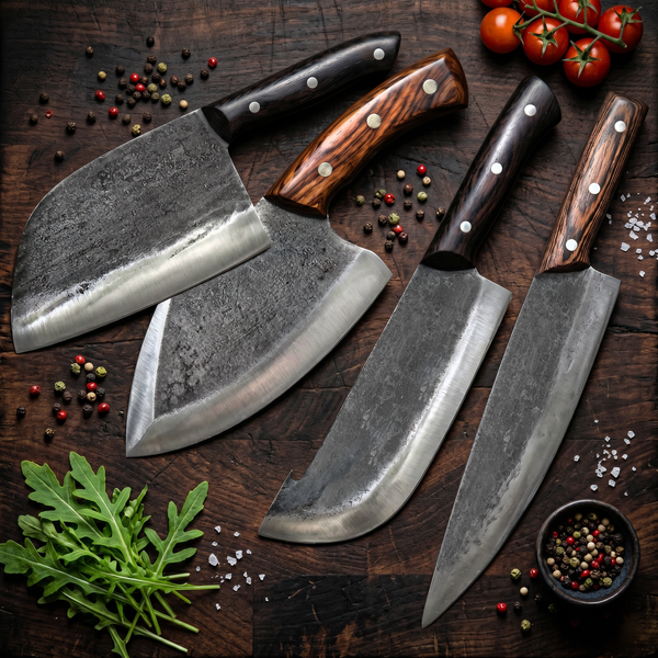 Mastercraft 4-Piece Hand Forged Cleaver & Chef Knife Set