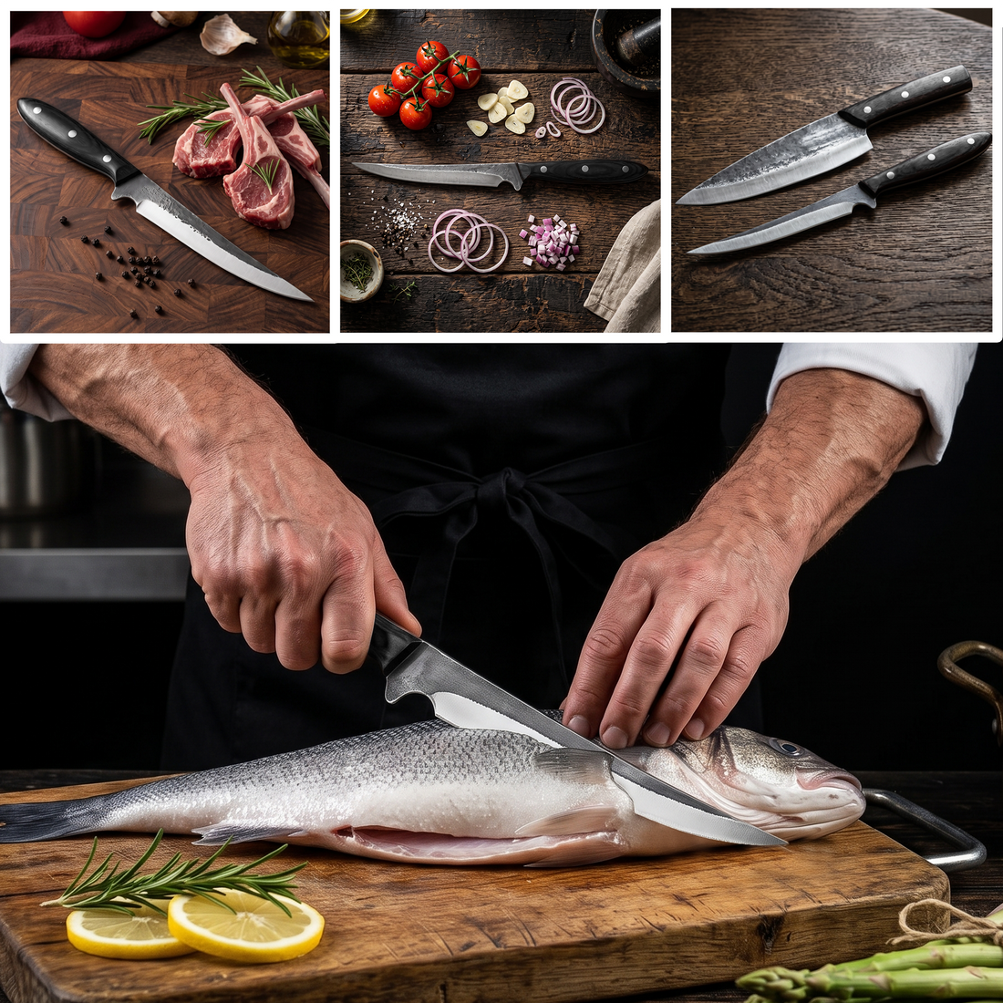 Barracuda hand forged fish fillet knife in a kitchen setting