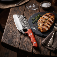 Hand Forged Pattern Sheepfoot Cleaver, Red Padduke Wood Handle