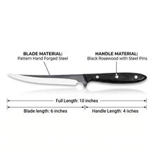 Barracuda 10 inch fish fillet knife, full length view of the hand forged blade