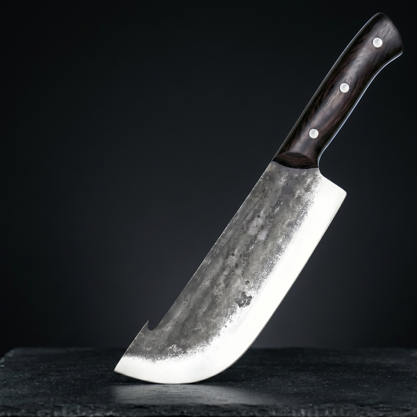 Kraken 8" Hand Forged Cleaver, 1095 Steel, Black Wenge Handle