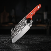 Hand Forged Pattern Sheepfoot Cleaver, Red Padduke Wood Handle