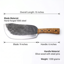 Grizzly heavy duty hand forged cleaver, shown for boning and butchering work
