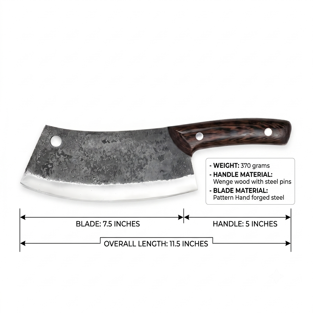 Kermode 7 inch Serbian chef knife showing the curved edge for rocking cuts