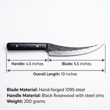 Mako hand forged boning knife with trailing point high carbon steel blade, side view