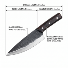 Orca 12" Hand Forged Chef Knife, High Carbon Steel, Black Rosewood Handle