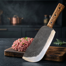 Grizzly 8.7 inch hand forged meat cleaver with olive wood handle, main product view