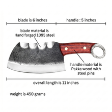 Warthog compact hand forged cleaver, close view of the handle and full tang