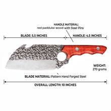Hand Forged Pattern Sheepfoot Cleaver, Red Padduke Wood Handle