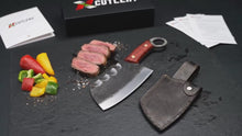 Warthog 6" Hand Forged Meat Cleaver Knife, Compact Serbian Style, High Carbon Steel, Pakka Wood Handle