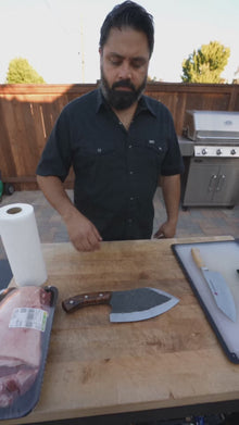 Kodiak 8" Hand Forged Butcher Cleaver, Drop Point, Serbian Style, High Carbon Steel, Rosewood Handle