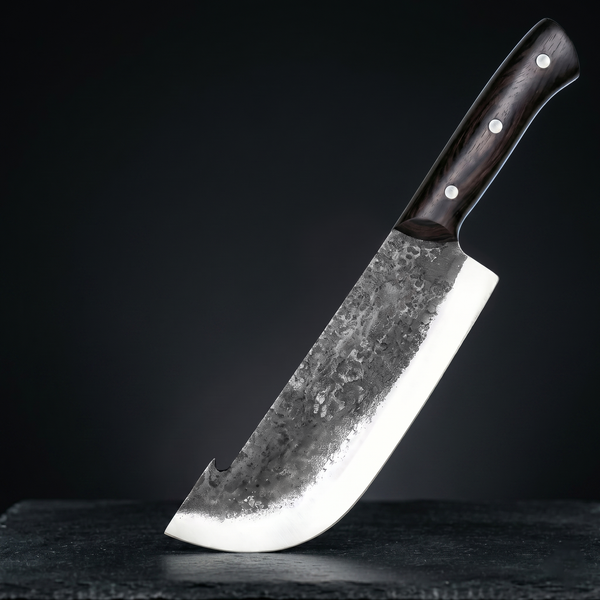 Kraken 8" Hand Forged Cleaver, 1095 Steel, Black Wenge Handle
